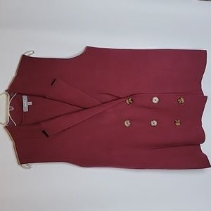Marled vest sweater double breasted split collar wine sz L soft fine knit